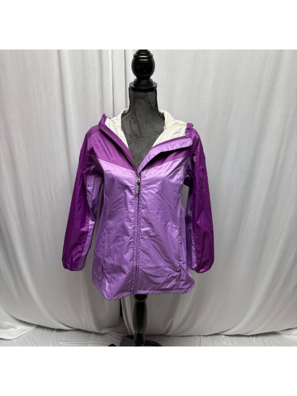 Eddie Bauer Hooded Rain Jacket Womens Sz Large Purple Lightweight Zippered Coat